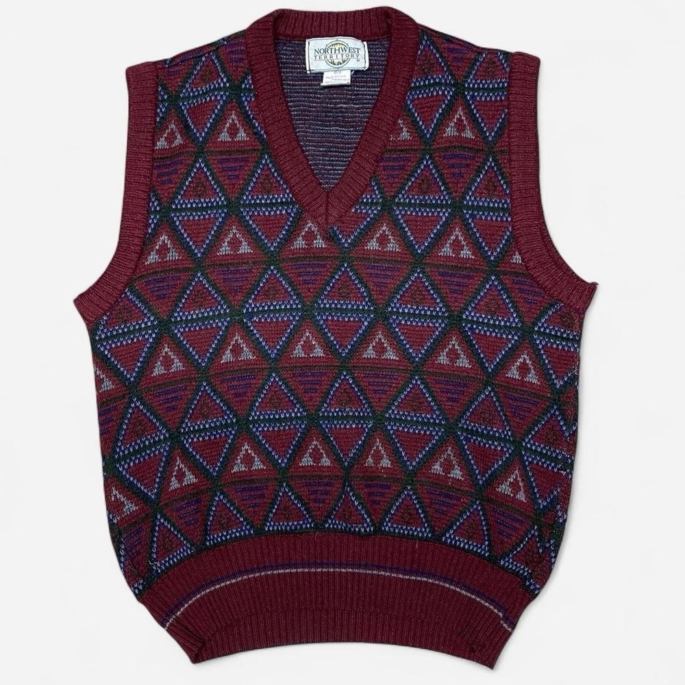 Vintage north west territory burgundy pattern sweater vest